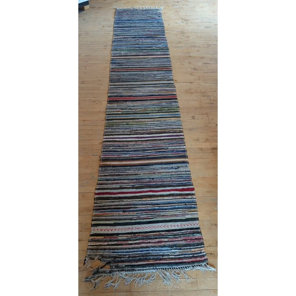 Antique Imported Swedish Hand Made Rag Rug‎ Runner (26.25